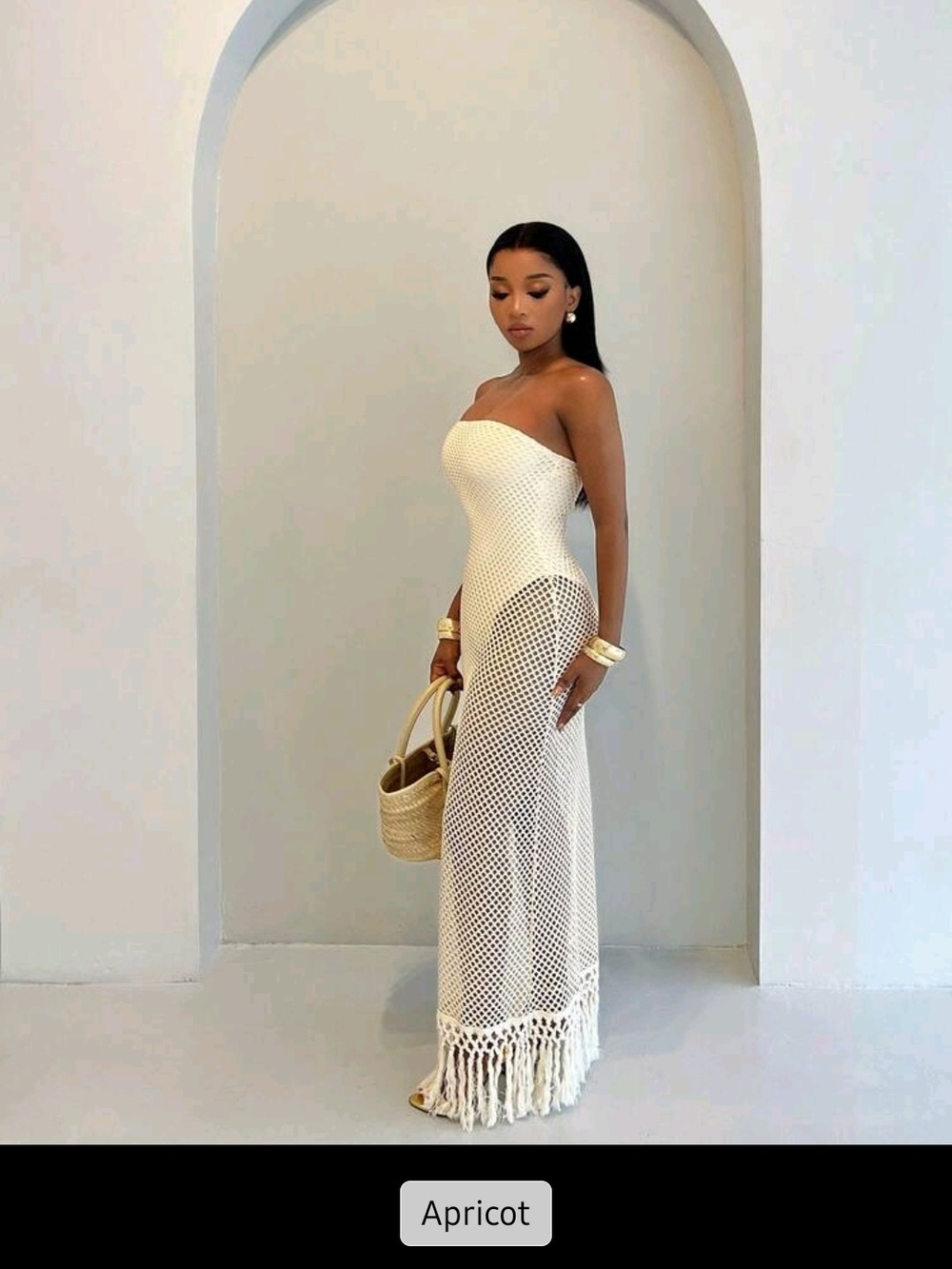 Strapless Apricot Crochet Maxi Dress